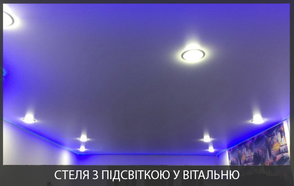 Натяжна стеля з підсвіткою у вітальні Натяжна стеля з підсвіткою у вітальні фото