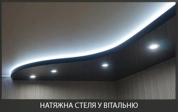 Двохрівнева натяжна стеля у вітальні Двохрівнева натяжна стеля у вітальні фото