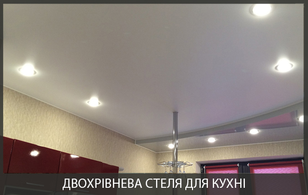 Двухуровневый натяжной потолок в кухне фото